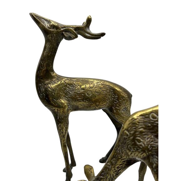Ornate Brass 7” Deer Buck 5” Doe Set Of 2 Figurines Patina - Picture 3 of 16